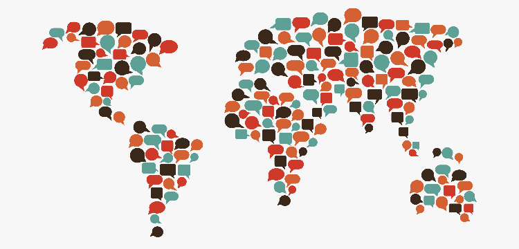 Illustration of world map made from speech bubbles