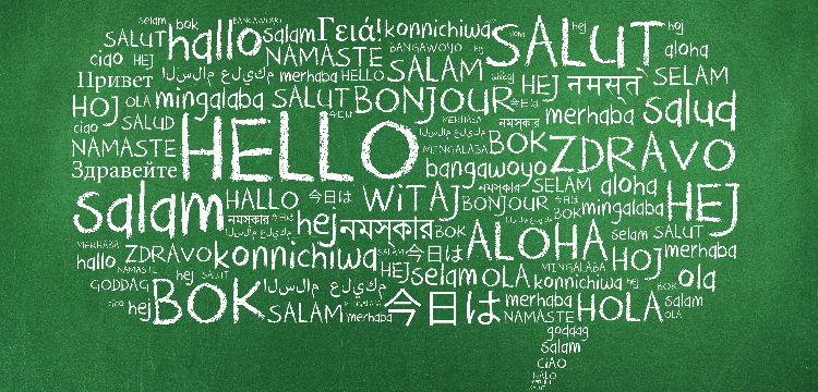 Word bubble made of "hello" in various languages