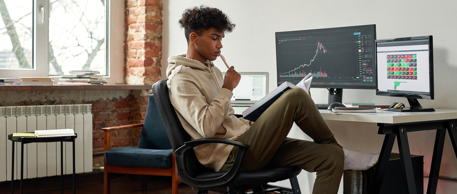 Trader working on computer